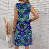 Plus Size V Neck Sleeveless Dress Green Hills Waterfall Natural Print For Outdoor Nature Exploration