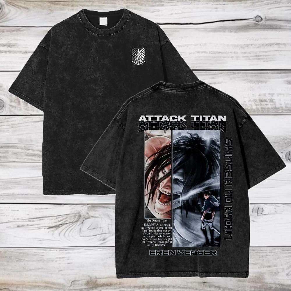 Attack On Titan Eren Yeager Chase Manga Panel Vintage Washed Oversized TShirt  Unisex Anime Streetwear Tee