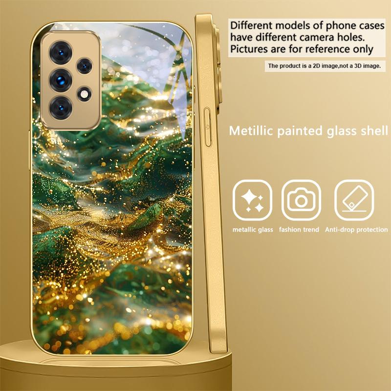 Deep Green Jade Texture For Samsung A36 A35 A34 A33 A32 A31 A26 A25 A23 A22 A21s A73 A72 A71 A42 A56 A13 Golden Glass Phone Case