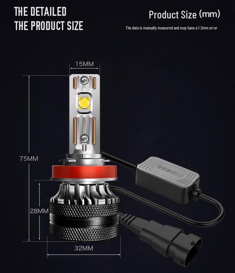 Super Bright LED Car Headlight Bulb with Lens, Spotlight, and High/Low Beam for H7, H4, H11, H8 Models