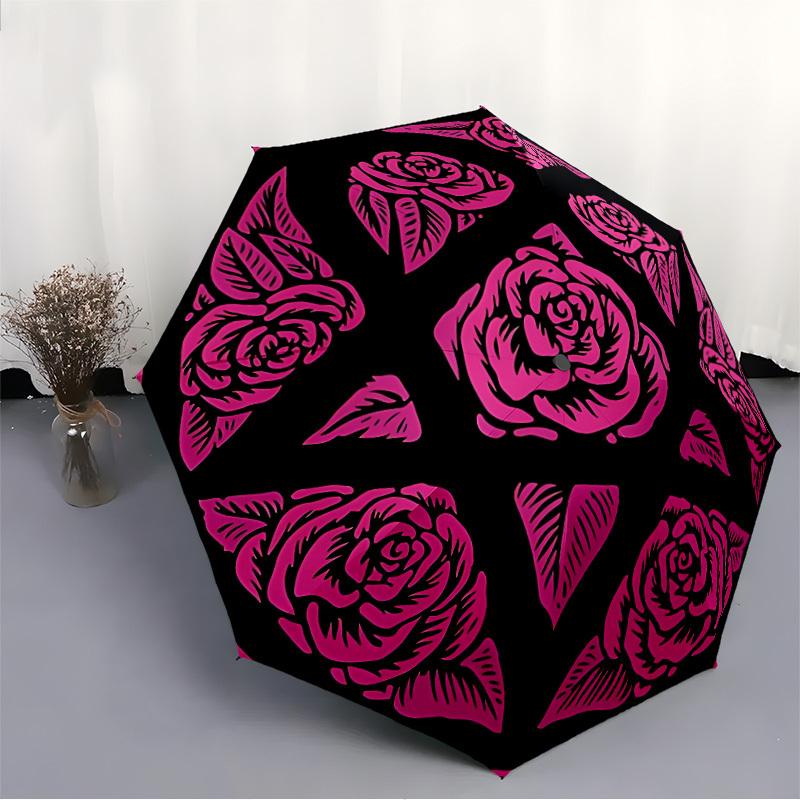 1pc Rose Floral Automatic Umbrella High Quality Canopy, Portable Folding Umbrella with, Ideal Gift for - Travel, Everyday, Formal Events, Stylish Acce