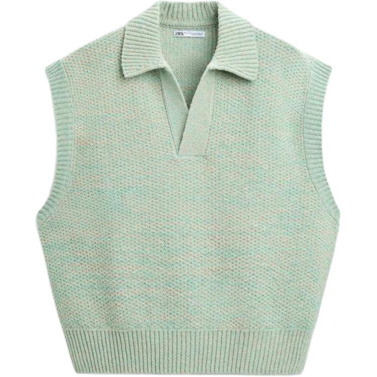 

Zara Knit Solid Color Sleeveless Polo Vest Men tops Light-Blue-Green 7140303-425 S-M