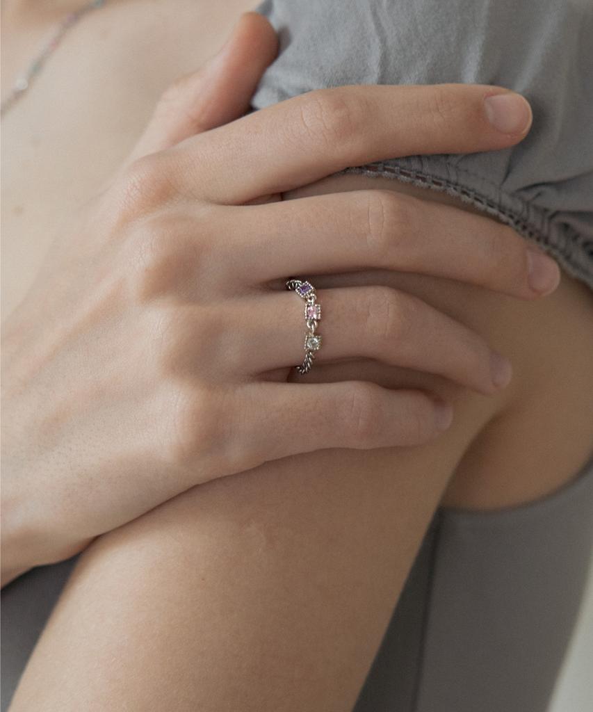 Merrymotive Pastel Color Cubic Chain Ring (2Color)