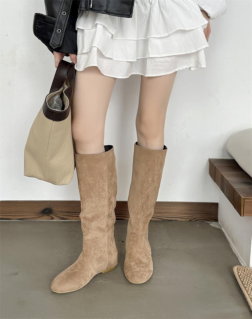 

2025 осень и зима новая мода замшевые ботинки модные квадратный носок каблук ботинки-чулки ботинки Мартин высокие ботинки 39 хаки