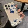 Blue Leaf White Flower Pattern Transparent Phone Case for Samsung Galaxy A56 A55 A35 A36 A15 S25 Ultra S24 FE S23 S22 Plus Cover