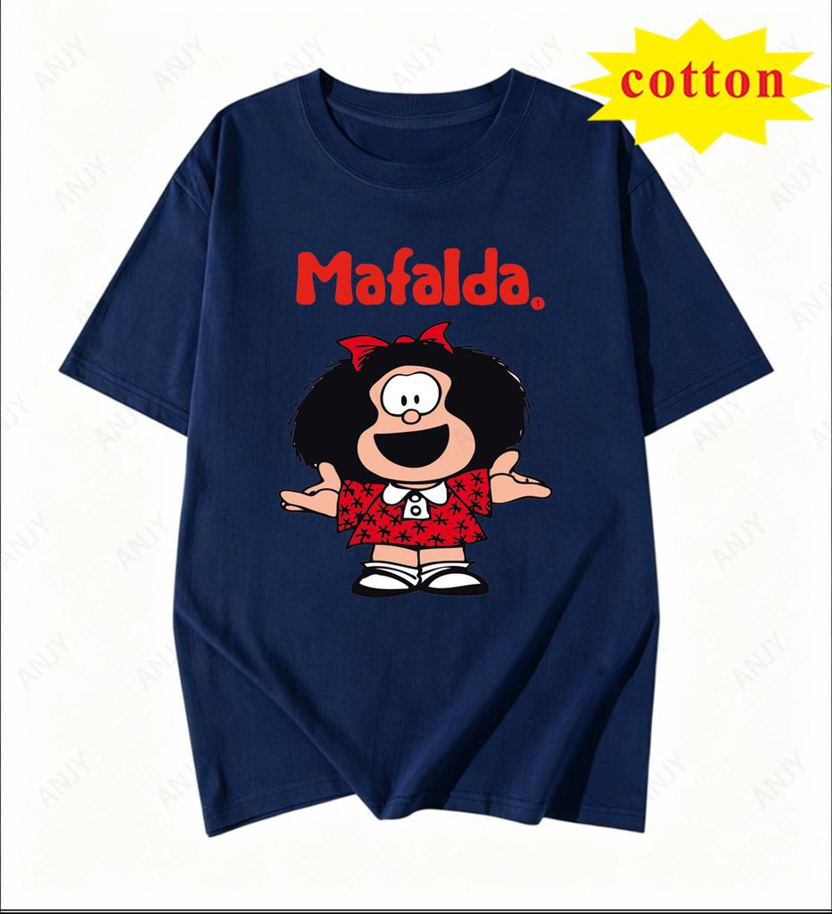 Classic Mafalda Cartoon Printed Short Sleeved Pure Cotton Soft Tshirt Suitable For Unisex And Unisex