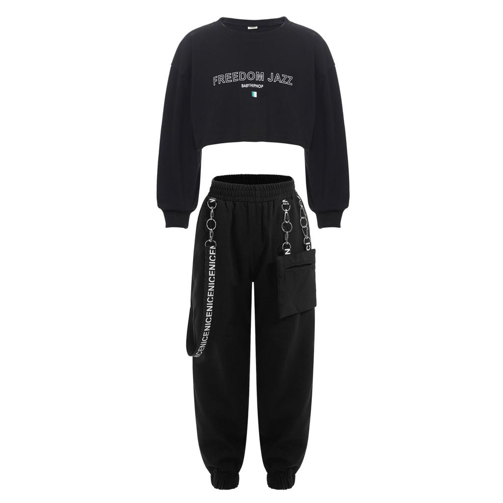 Dětské Dívčí Tričko s dlouhým rukávem a kulatým výstřihem s tištěným dopisem pro Jazz Hip-Hop Dance Skateboarding