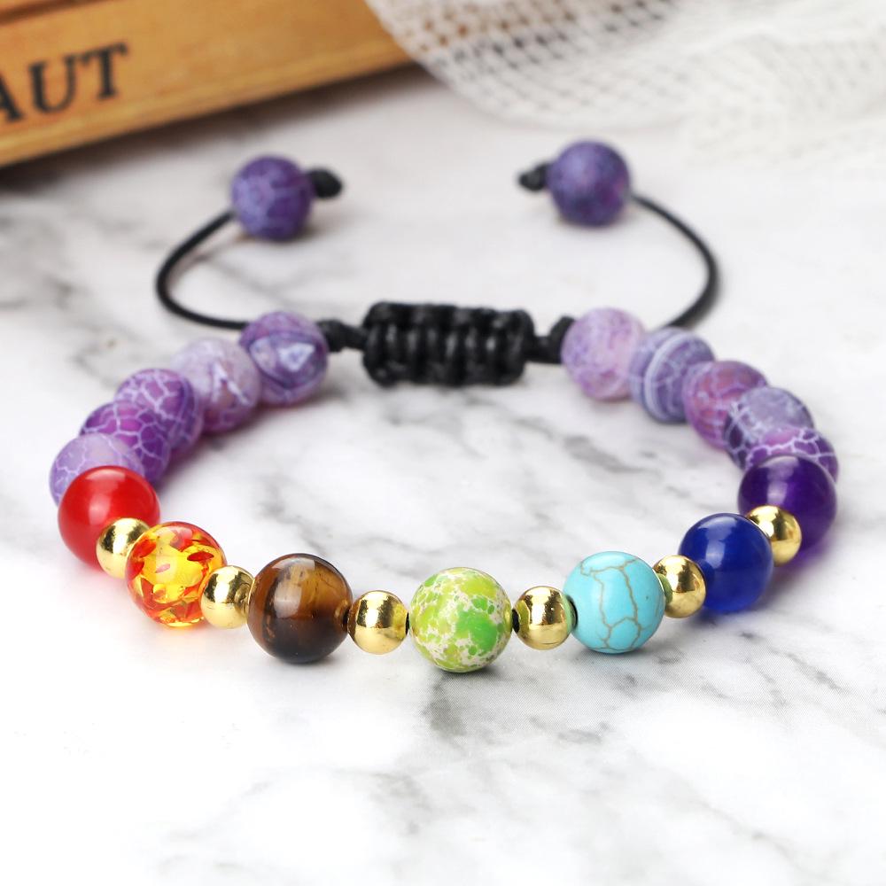 Adjustable Multicolor Beaded Bracelet with Volcanic Stone and Copper Alloy Beads