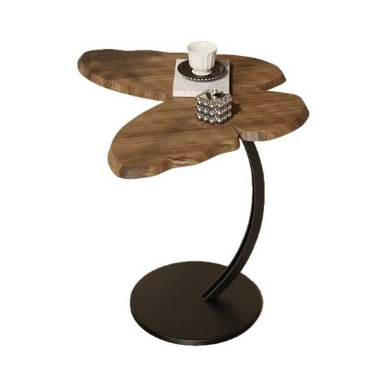 C-Shaped End Table with Wooden Butterfly Tabletop Modern Coffee Table with Metal Frame Home Office Living Room Bedroom Sofa Couch Small Side Table