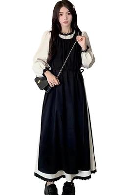 Chubikime Mehrlagiges Kleid Lang Weich und Plus Perfekt für und Frühling Damen 2-Teiliges Set, Ärmel, Dick, Warm, A-Linie, Stilvoll, Lässig, Formell, Größen,