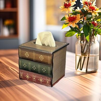 Tissue Box Cover Facial Organizer Book Shaped Toilet Paper Case Rectangular for
