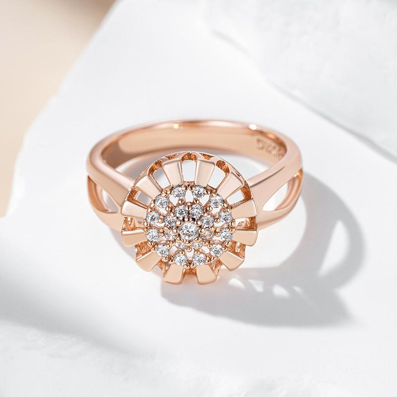 Rose Gold Color Crystal Flower Bride Ring For Women Full Shiny Natural Zircon Accessories Daily Fine Jewelry Gift