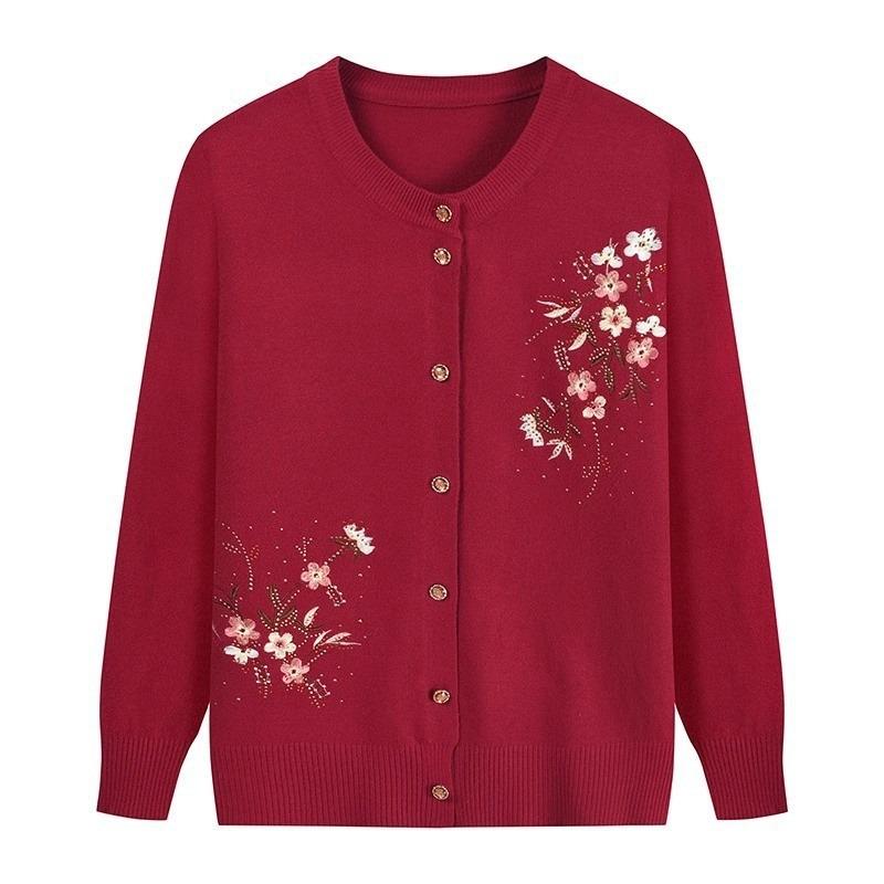 Embroidered Cardigans for the Elderly Middle-aged and Elderly Women's Knitted Sweaters Spring and Autumn Sweaters