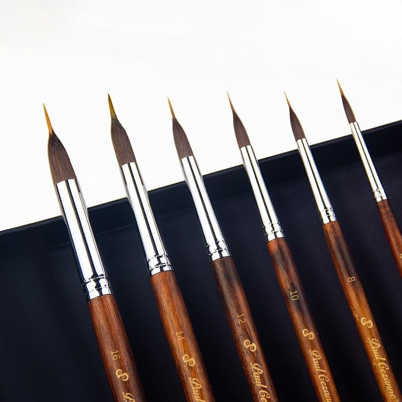 6-Pack Premium Mongolian Sable Hair Brushes Ultra-Fine Tip for Watercolor Line Art Detailing