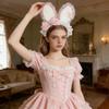Plush Sweet Rabbit Ears Headband With Elegant Lace And Bowknot Detachable For Cosplay Party And Daily Wear