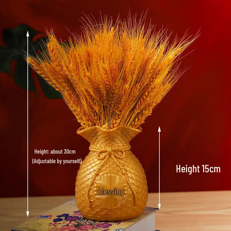 Goldene Weizen Geldsack Vase - Desktop-Ornament für drinnen für neues Zuhause oder Büro