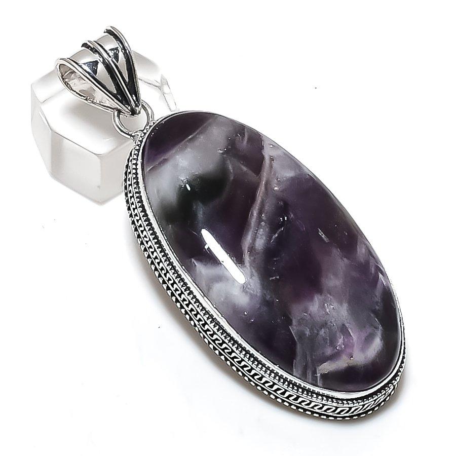 

Chevron Amethyst Gemstone Handmade 925 Sterling Silver Pendant 2.76 d3Z55