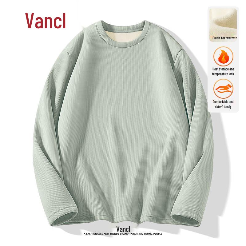 VANCL Men's Fleece-Lined Waffle Knit Crew Neck Long Sleeve Base Layer T-Shirt