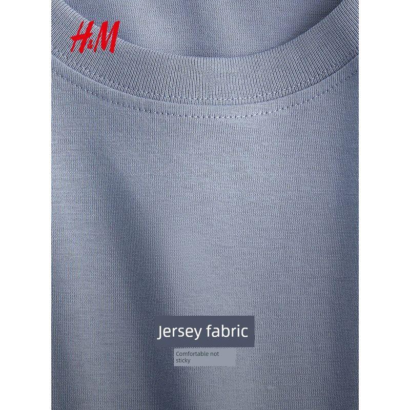 

HM Women s t-shirt 2025 Summer New round Neck Inner wear Base Rib Neckline Large Profile Short sleeve 1137208