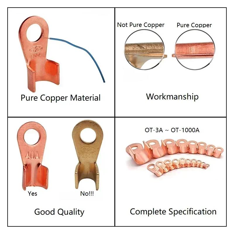 10/50pcs OT Terminal OT3A-OT300A Bare Copper Cable Lug Ring Crimp Connector Non-Insulated for Battery Electrical Wire