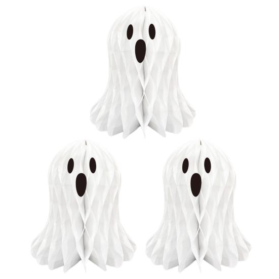 Halloween Ghost Hanging Decoration White Paper Ghost Honeycomb Centerpieces for Indoor Outdoor Halloween Party Decor