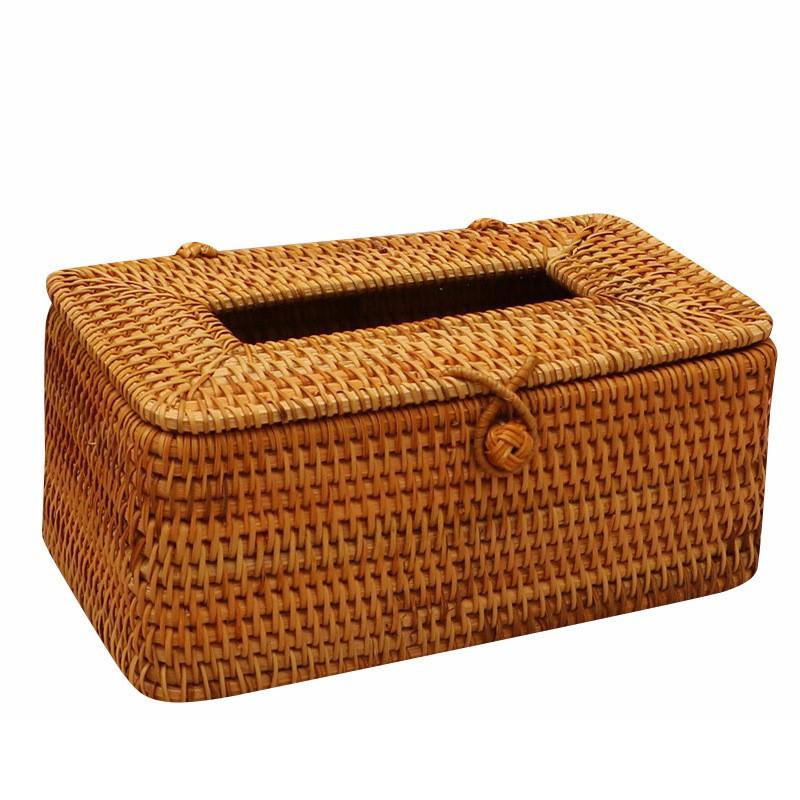 Handwoven Rattan Tissue Box Living Room Office Desktop Japanese Style Natural Decorative Holder Pull-Out Tissues