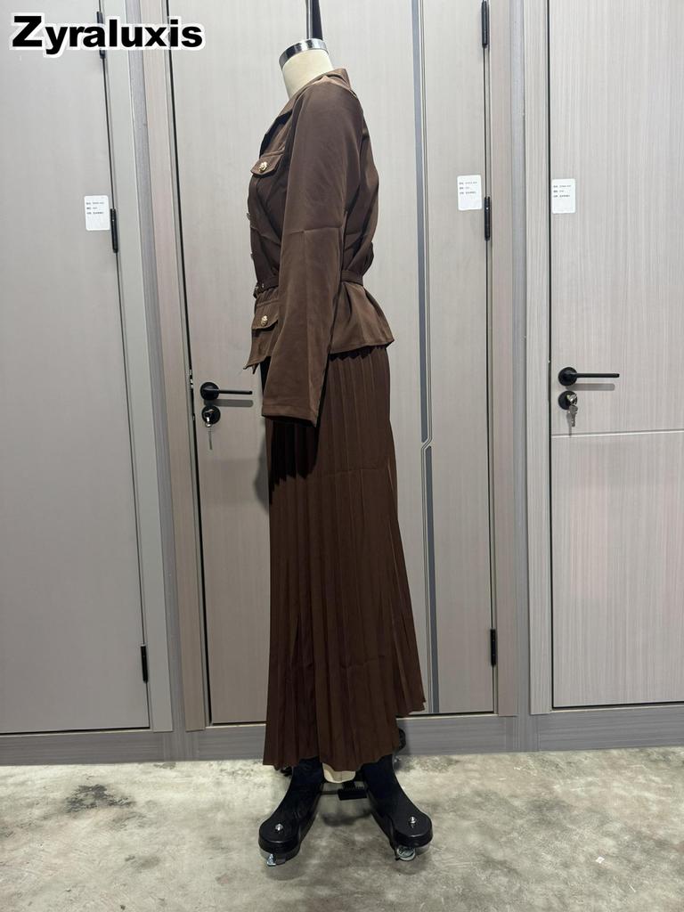 New Arrivals Women's Autumn Fashion Button Blazer & Pleated Skirt Set