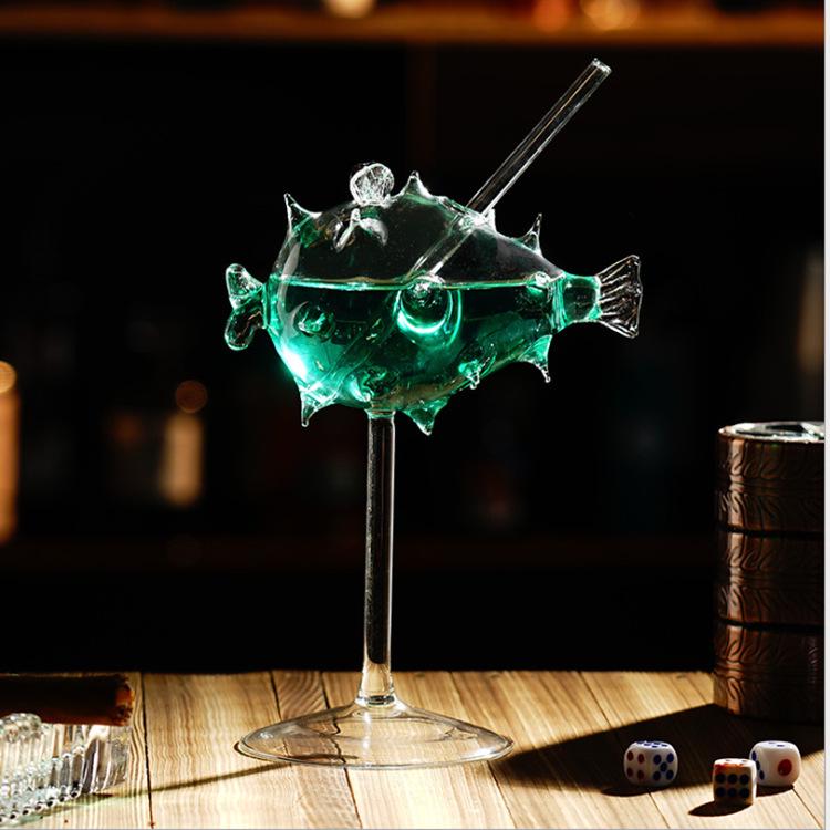 Bicchiere da Pufferfish Personalizzato con Design di Polpo - Creativo Bicchiere da Cocktail e Succo
