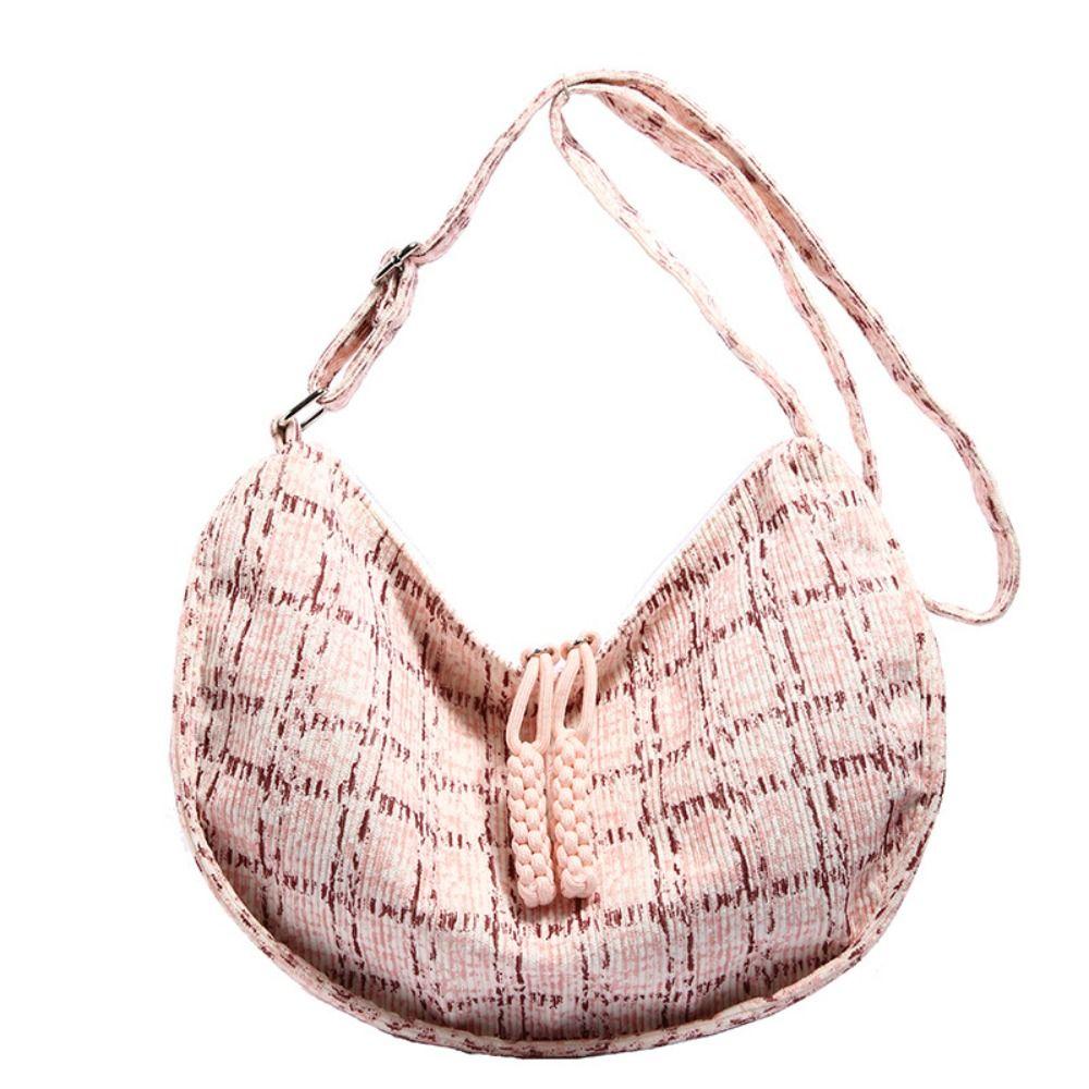 Plaid Half-moon Shoulder Bag Handbag Canvas Dumpling Bag Simple Hobos Crossbody Bag Girls