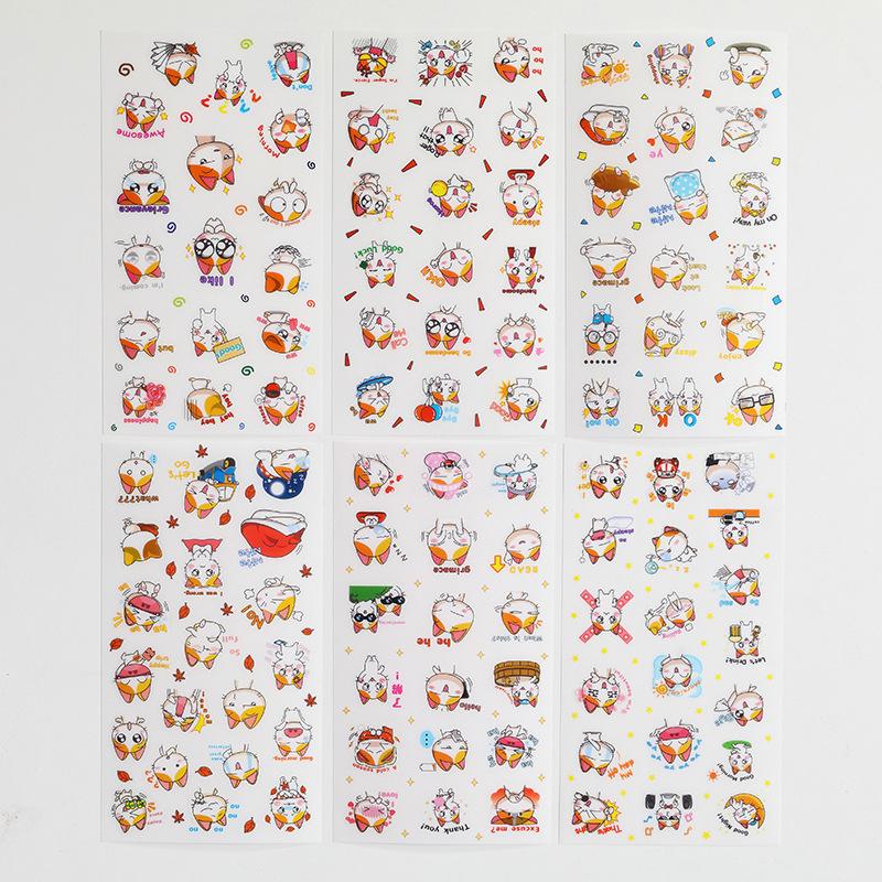 Creative Set of 6 Pieces of Japanese Paper Stickers Student Diy Hand Account Stickers Stationery Store Small Gifts Children's Cartoon Stickers