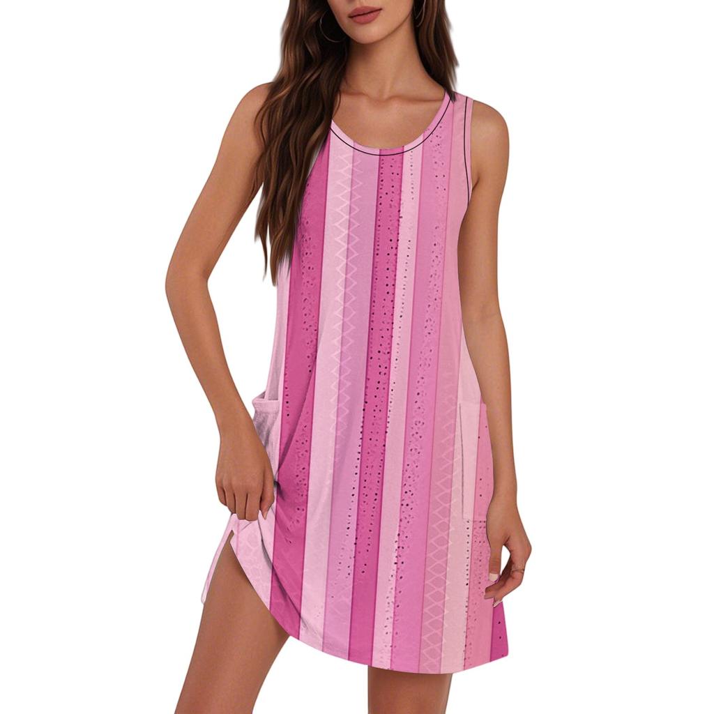 Women's Fashion Casual V-Neck Sleeveless Striped Print Dress