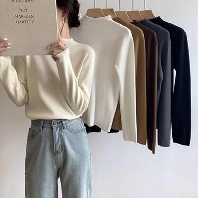 2025 Women's Ribbed German Velvet Warm Solid T-Shirt, Half-High Neck Base Layer