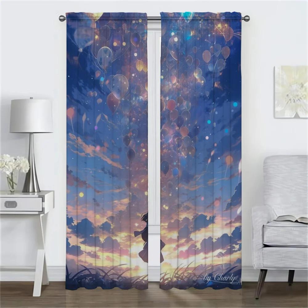 Sky and Ocean Anti-mosquito Curtains for Camera Home Interior Curtains for Living Room Blackout Curtain Shades Partition Kitchen