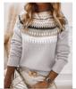 Winter Round Neck Color Blocked Loose Fashion Pullover Knitted Sweater Top For Women