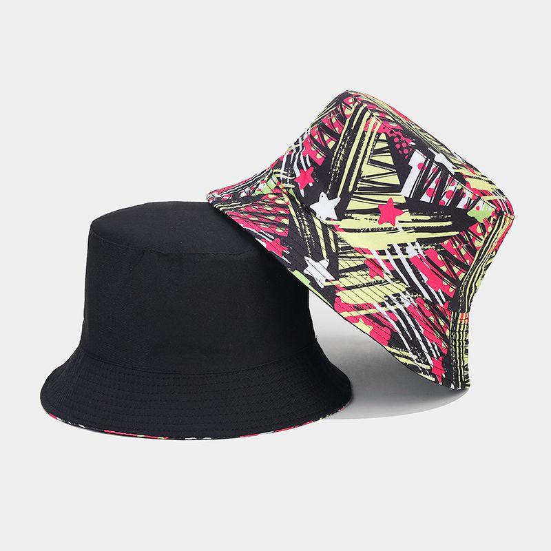 New Hawaii beach vacation bucket hat female tide D digital printing double-sided basin hat sun hat