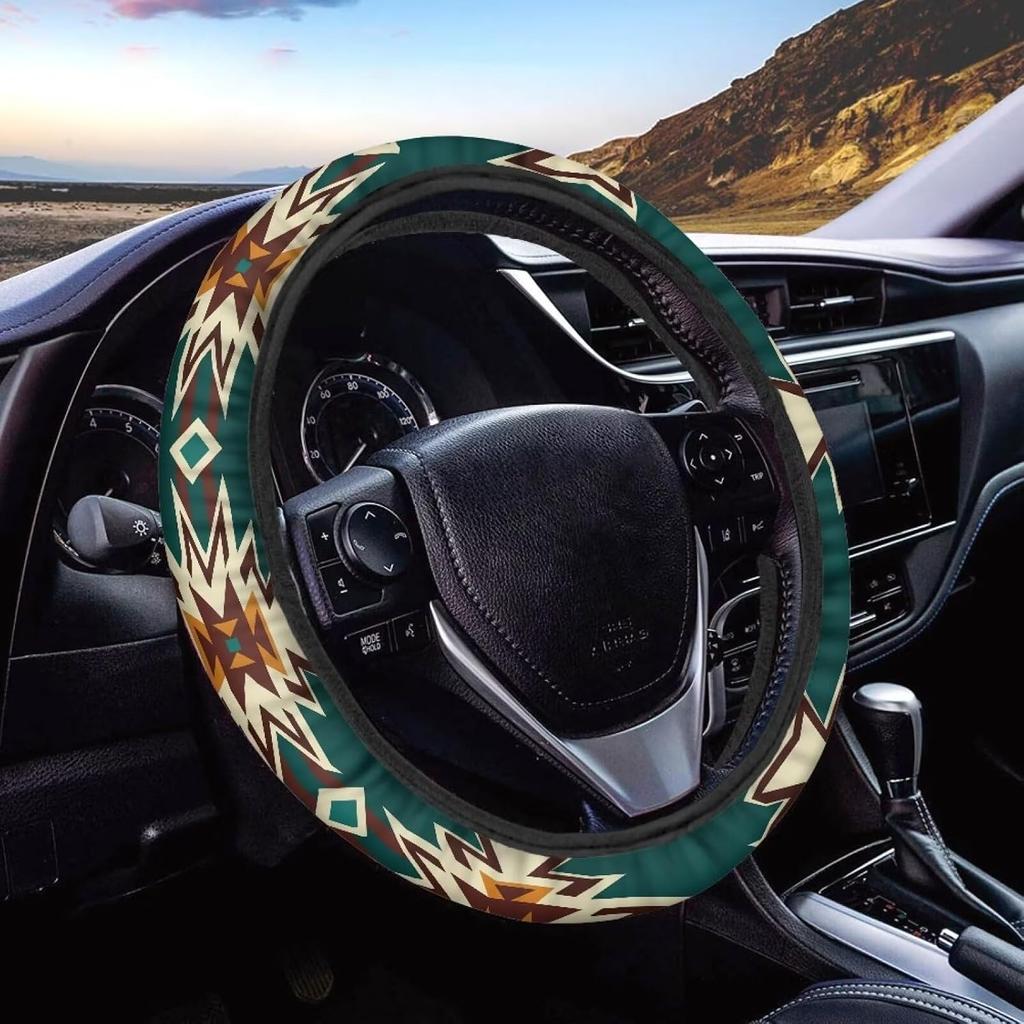 15inch Cow Sunflower Auto Steering Wheel Cover for Women Men Sunflower Lover,Brown Cowhide Steering Wheel Cover Protector Accessory Elastic and Anti