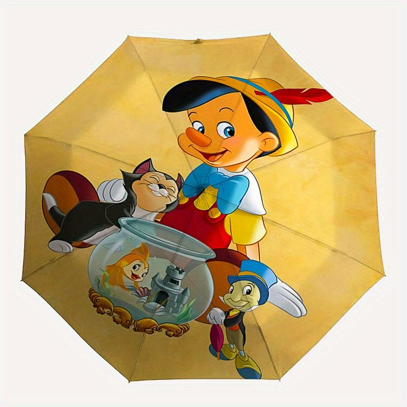 Disney Pinocchio, Jiminy Cricket Automatic Open/Close Fashion umbrella - Cute Umbrella with Cute Design, Portable 3-Fold Compact Umbrella fo