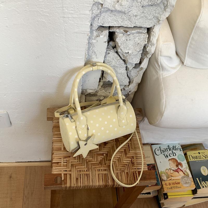 

French Polka Dot Shoulder Underarm Bags for Women Vintage Ladies Pillow Crossbody Bag Sweet Girls Pu Handbag with Star Pendant