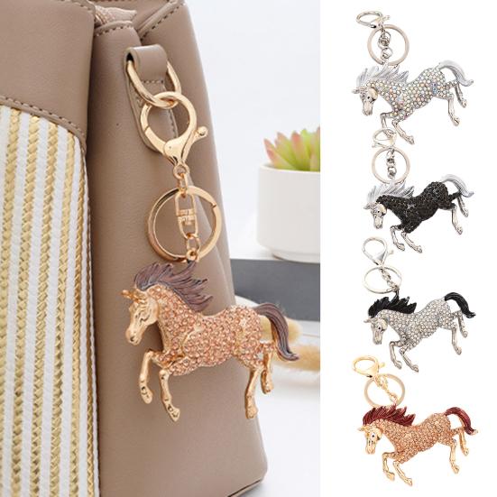 Keychain Pendant Sparkling Rhinestones Horse Design Metal Keyring Decorative Key Holder Bag Decoration