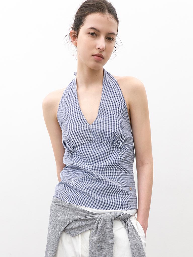 ATELIER NAIN Tiny Check Halter Top (Bl-4427)