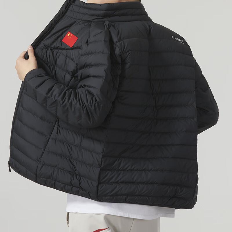 Li Ning Badminton Series Down Jacket Sports Warm Stand Collar Coat Unisex outerwear Black AYMT119-1