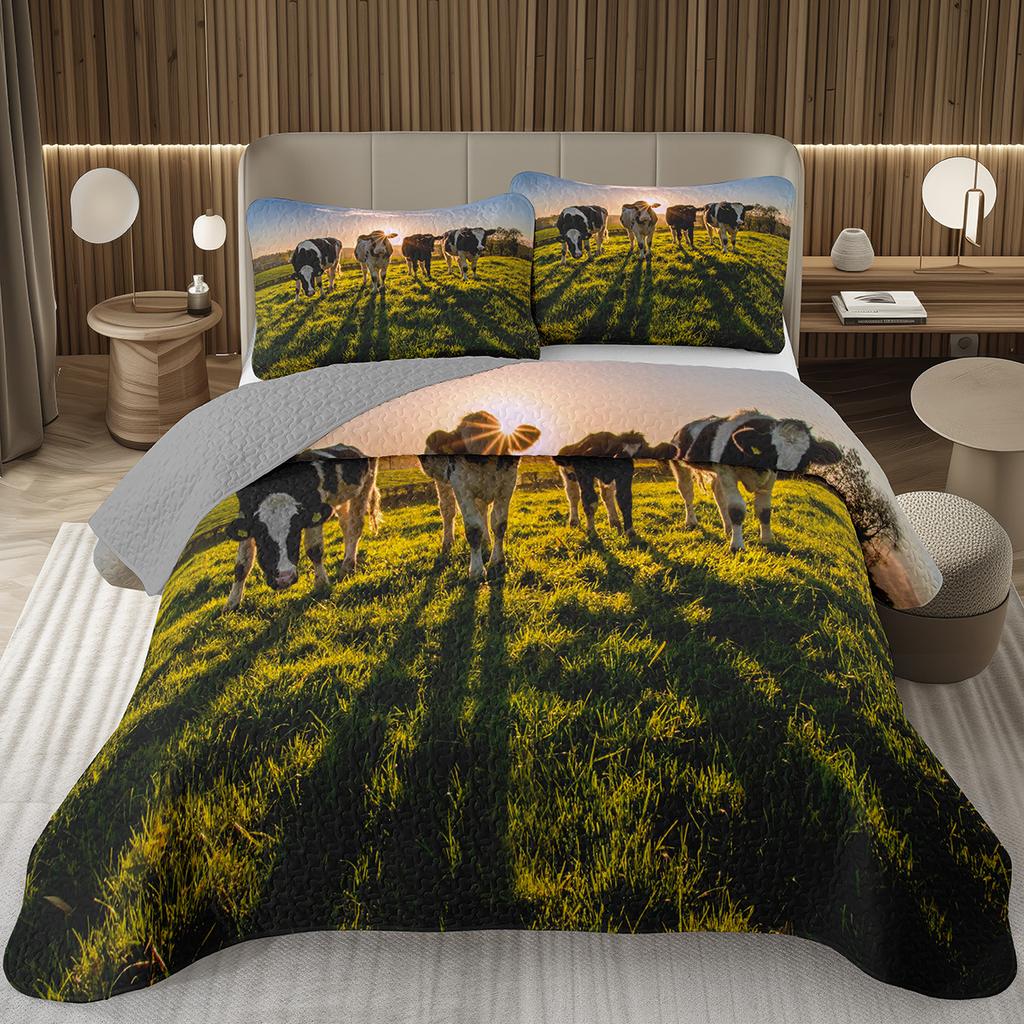 Cute Milk Cow Bedspread Cartoon Wildlife Coverlet Twin King Western Farm Animal Print Quilt Set For Kids Boys Girl Bedroom Decor