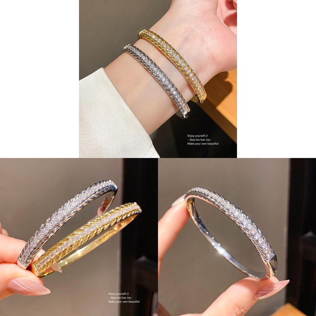 Copper Zirconia Textured Clasp Bracelet With Elegant Design For Women