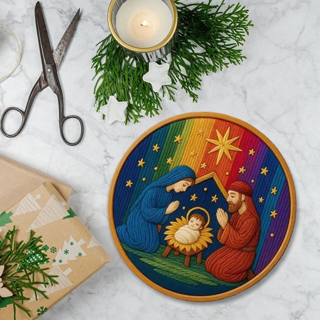 Creative Christmas DIY Embroidery Material Package Set With Stamped Patterns For Beginners Nativity Scene Cross Stitch Set Gifts