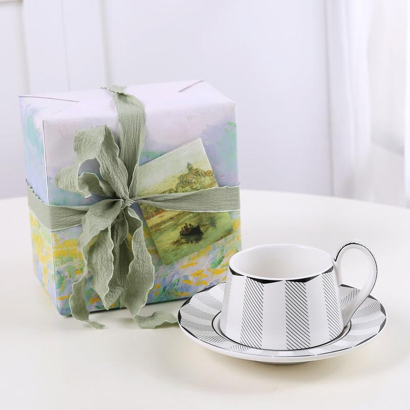 Lujiazui Striped Ceramic Coffee Cup and Saucer Set