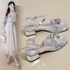 French One-word Sandals 2025 Summer New Fairy Style Outside Wear Temperament Versatile Rhinestone Sandals