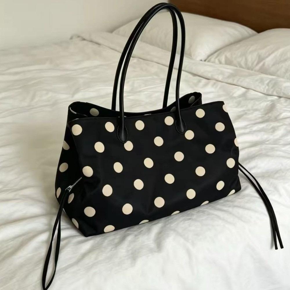Solid Black Nylon Tote Bag Multi-compartment Large Capacity Handbag Commuting