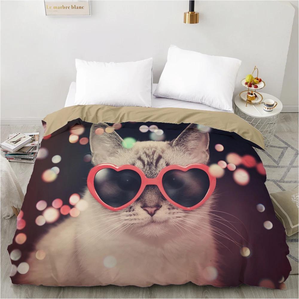 3D Duvet cover QuiltBlanketComfortable Case Luxury Bedding 135 140x200 150x200 200x220 for Home animal Cat Cute white