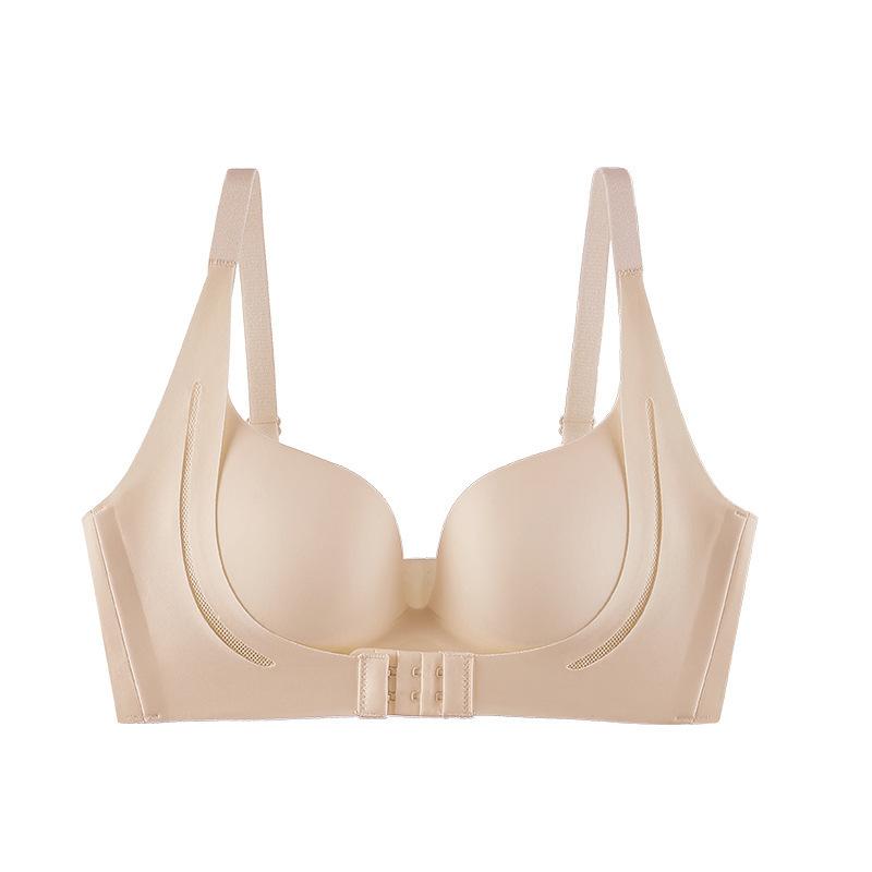 Traceless bra front buckle lift gather deep V small chest not empty cup women no steel ring one piece breathable