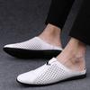 Fashion Italian Men Slippers Genuine Leather Loafers Moccasins Outdoor Non-slip Black Casual Half Slipper Men Fashion Shoes Muller Shoes